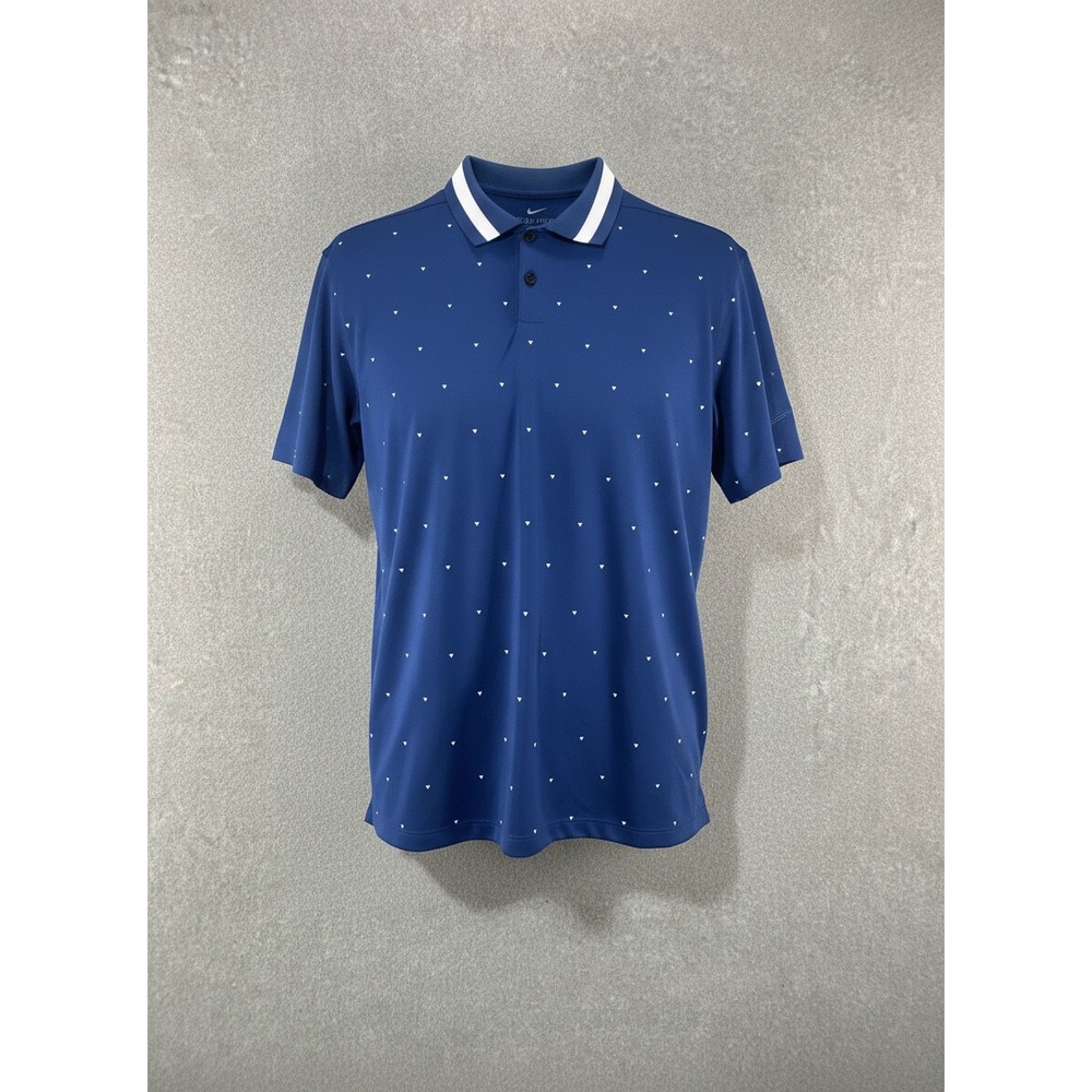 Nike Dri-FIT Mens Golf Polo Shirt Navy Blue Triangle Print Short Sleeve Large